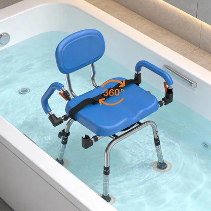 Sliding Shower Chair with 360° Swivel Seat, 450 LB Heavy-Duty Tub Transfer Bench, Adjustable Height & Width, Bathtub Shower Seat for Seniors & Adults