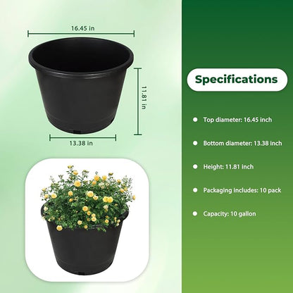 10-Pack 5-Gallon Nursery Pots with Drainage